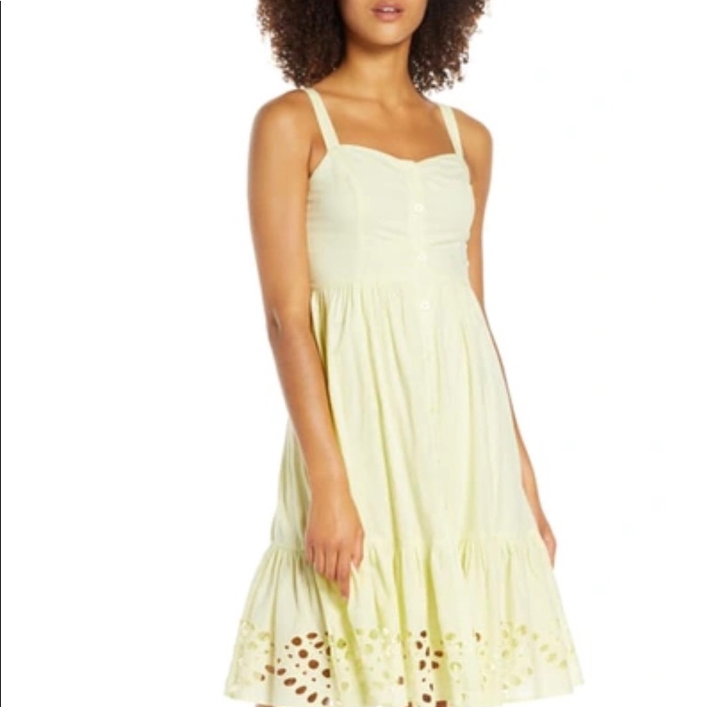 FRENCH CONNECTION ANCOLIE BRDRIE STRAPPY MIDI YELLOW DRESS SIZE XS 4 NWT